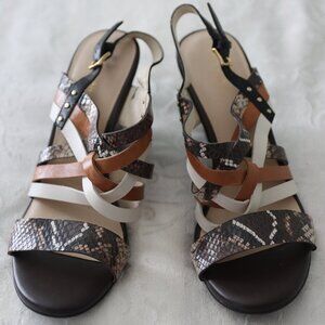 Cole Haan Mariana Wedge Sandals Snake print/tan/white/black Size 9B